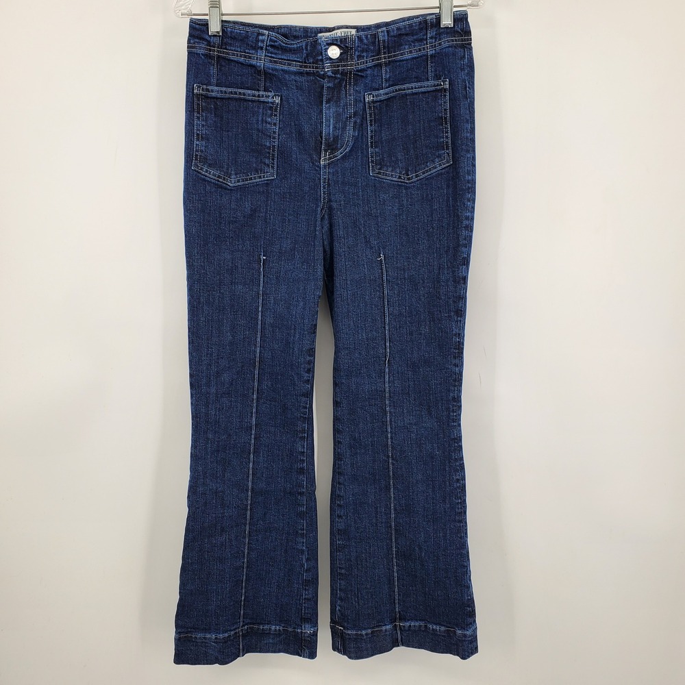We The Free Free People Curvy Flare Jeans Dark Wash Front Patch Pocket 28 Seamed